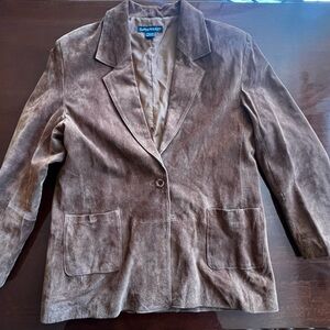 Vintage 90s Savannah Brown Genuine Leather Suede Blazer Jacket Women’s Size 14